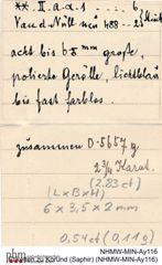 Etiketten zu Korund (Saphir) (NHMW-MIN-Ay116)